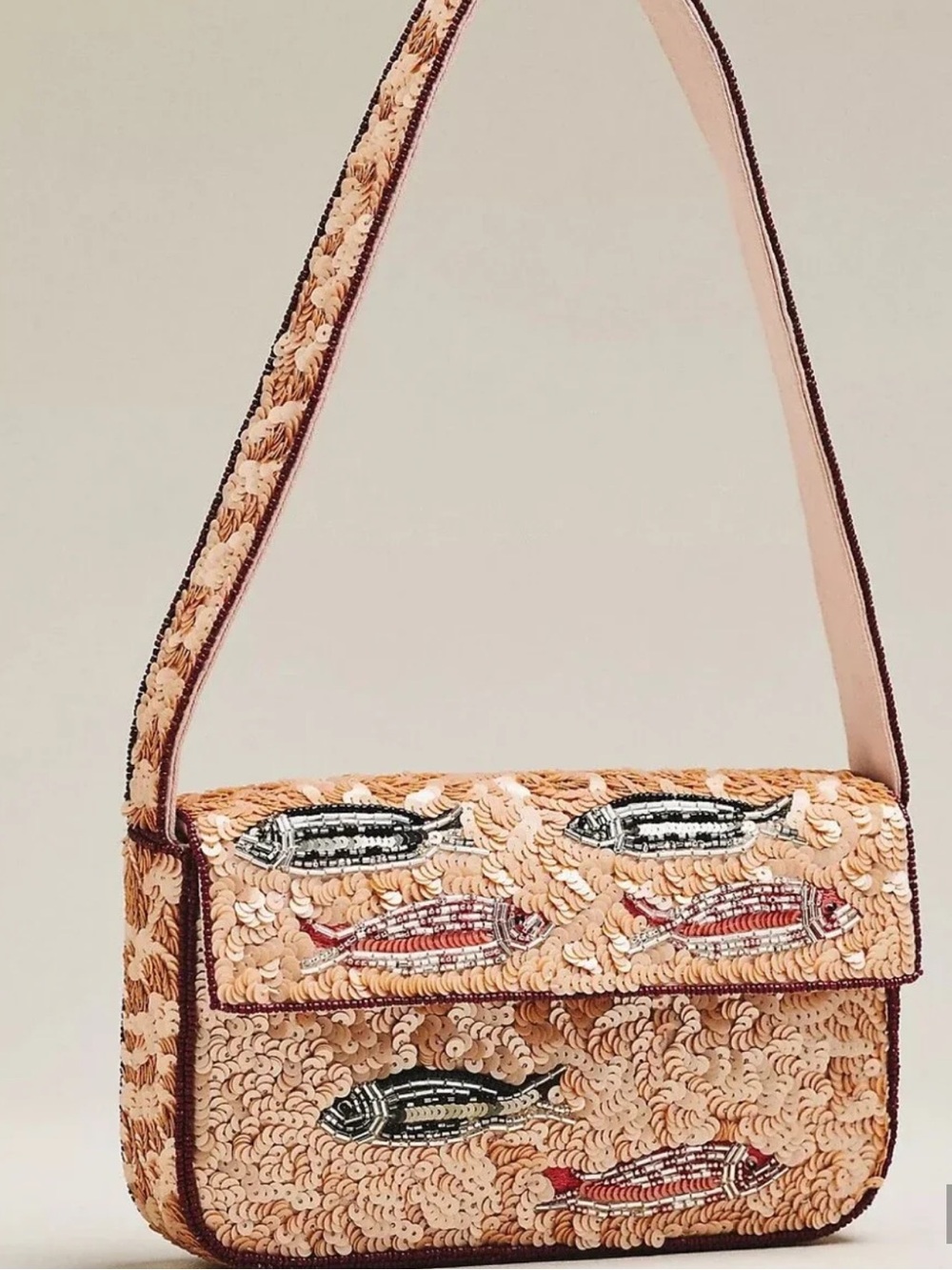 Anthropologie The Fiona Beaded Bag: Animal Edition- Pink Sardines